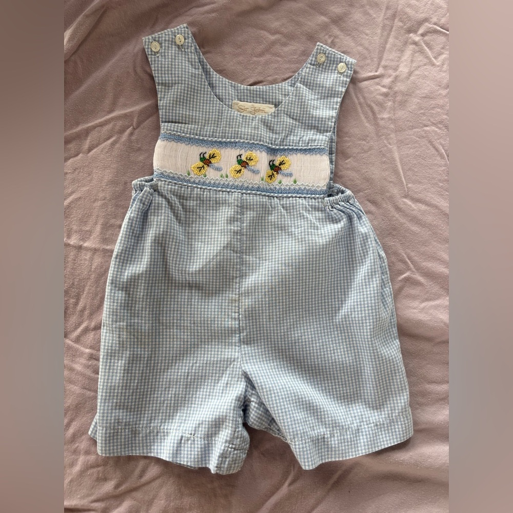 Blue Gingham Kids Overalls